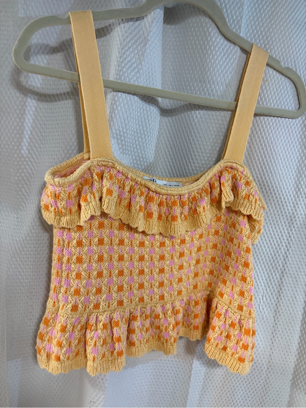 Zara Textured Knit Ruffle Tank Top - Peach Pink
